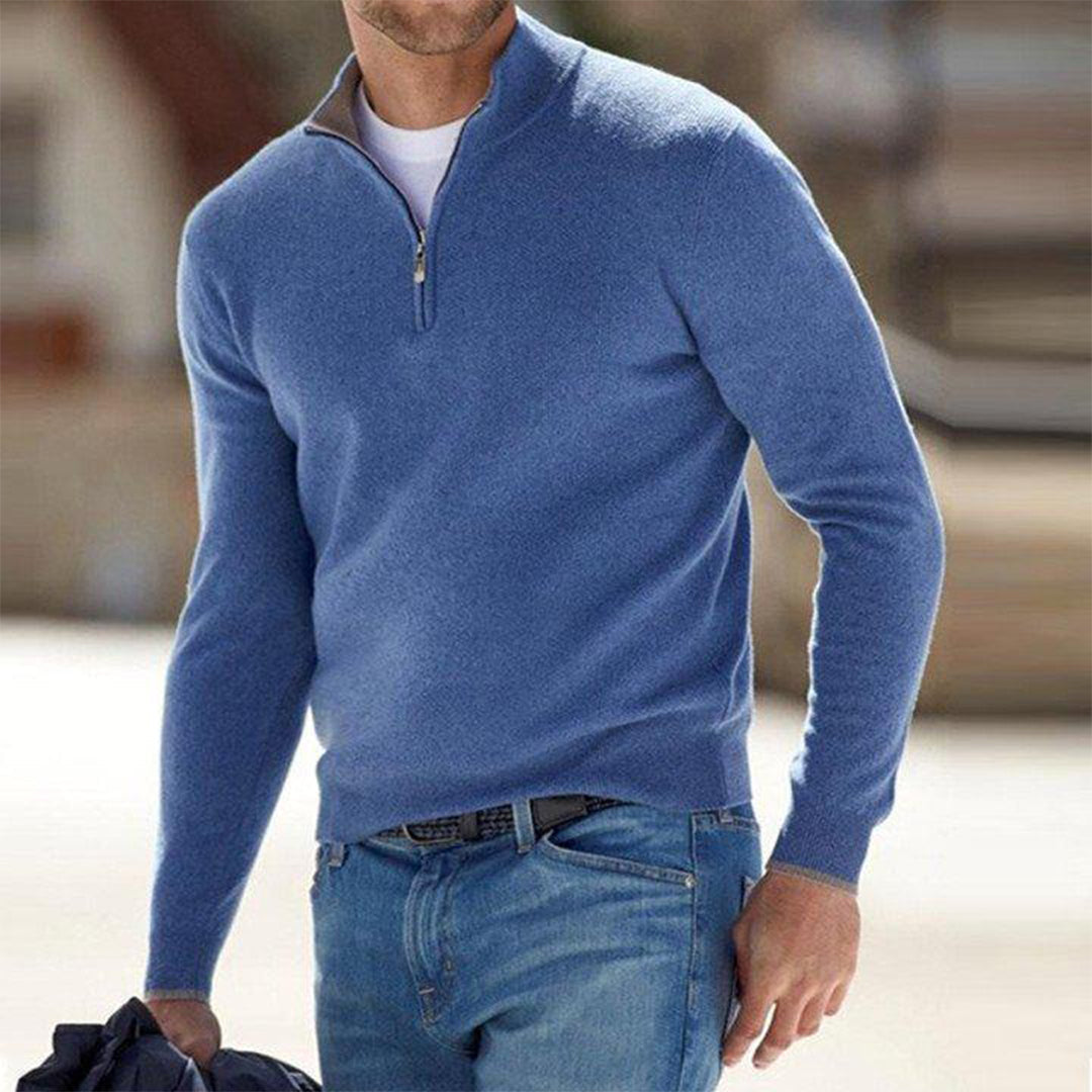 Suéter ligero para hombre con cremallera hasta el pecho y cuello alto