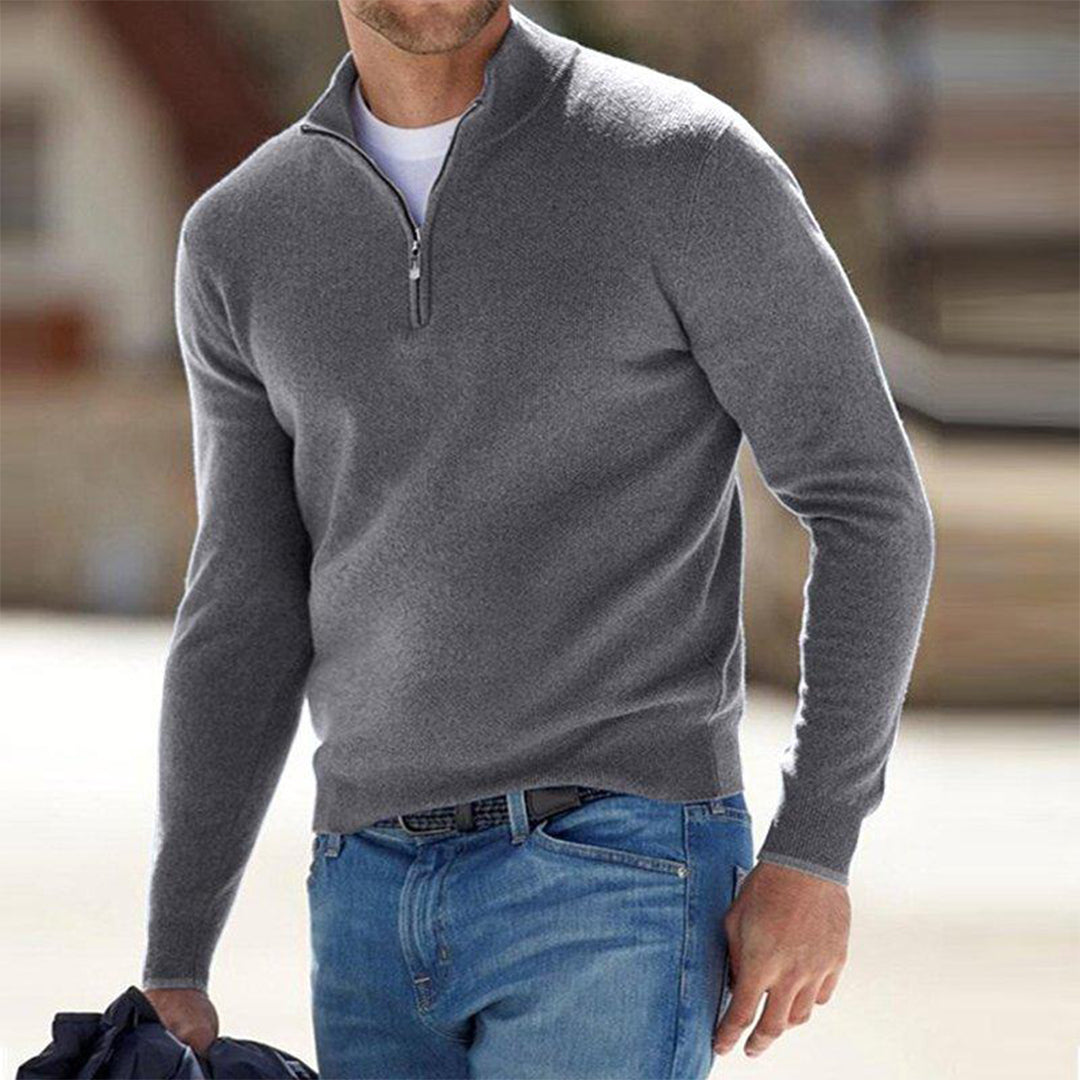 Suéter ligero para hombre con cremallera hasta el pecho y cuello alto