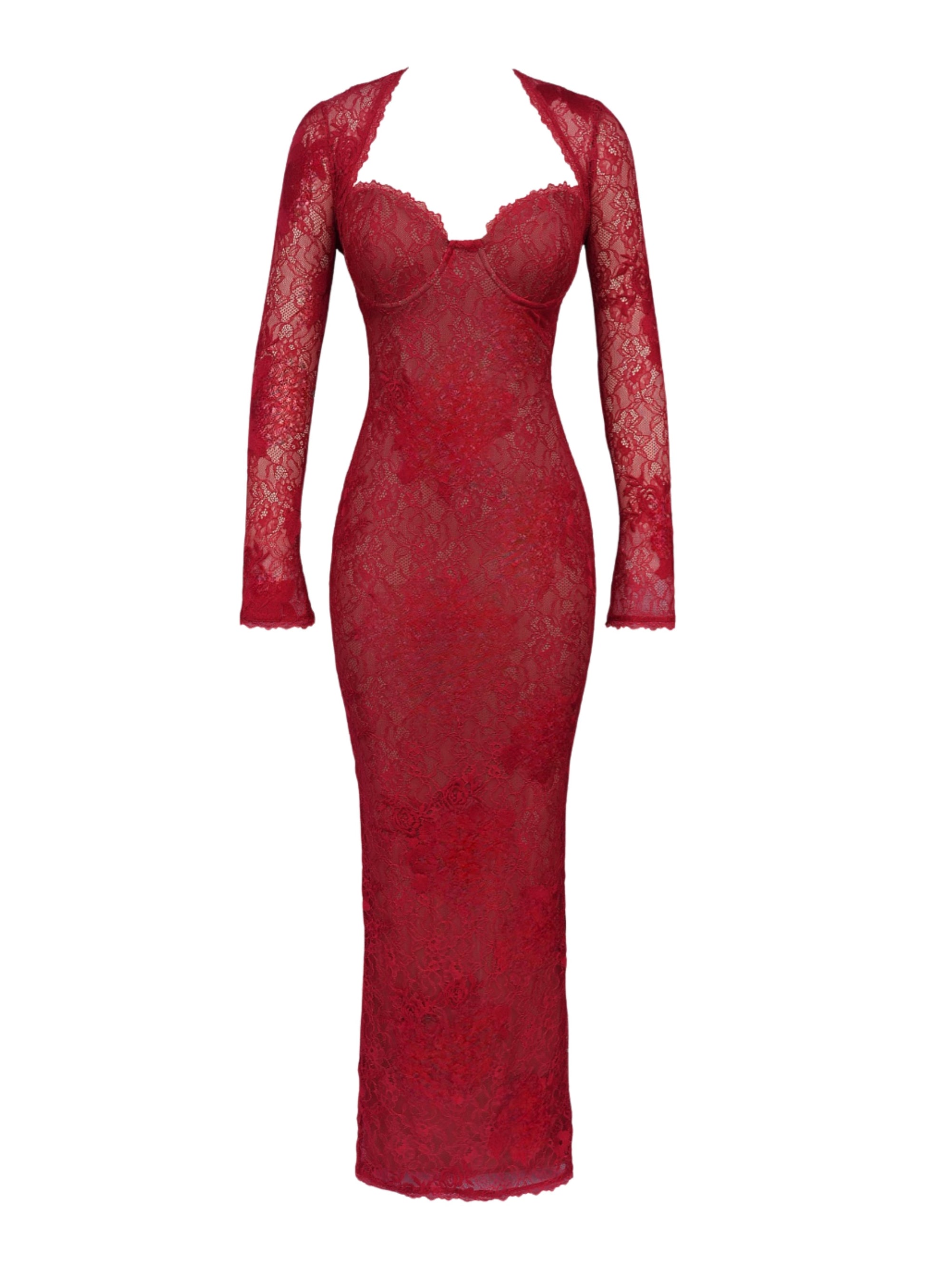 Abito lungo da donna in pizzo, silhouette elegante da sera