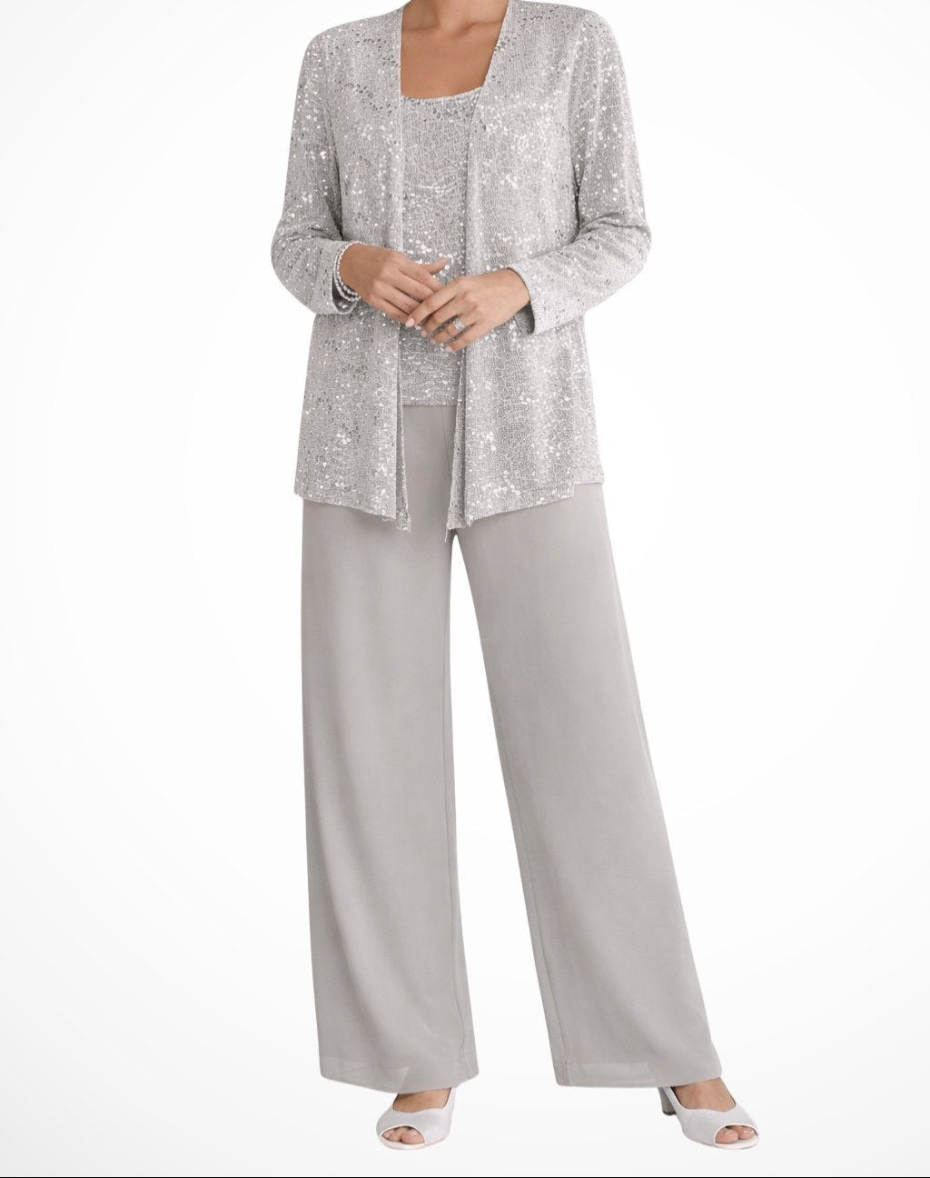 Women’s Sequin Jacket Top and Palazzo Trouser Set – Three Piece Wedding Occasion Outfit