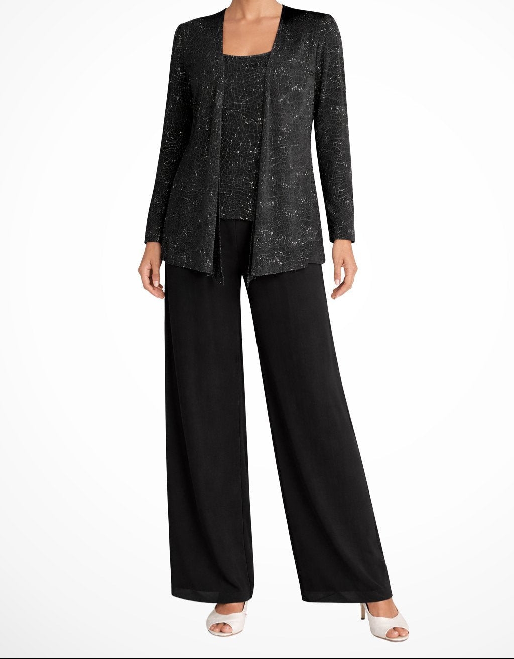 Women’s Sequin Jacket Top and Palazzo Trouser Set – Three Piece Wedding Occasion Outfit