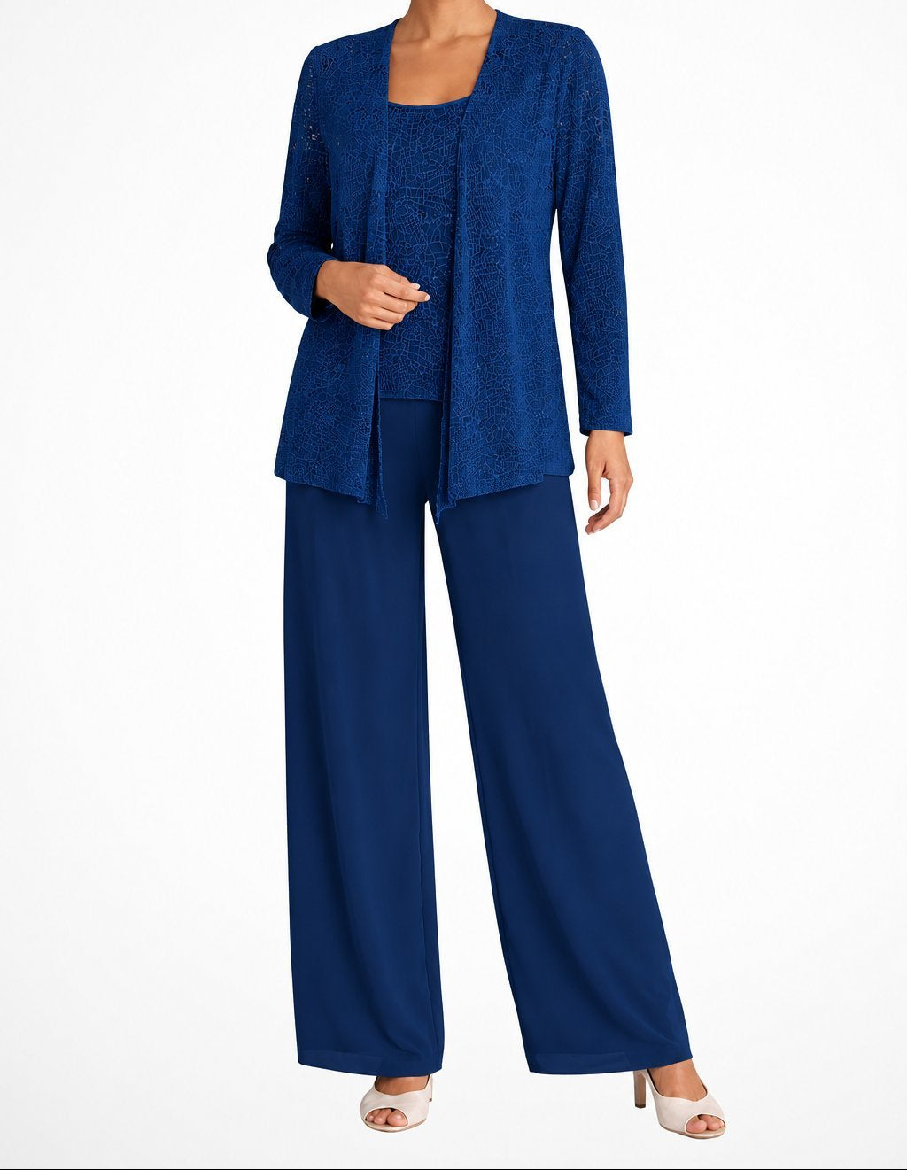 Conjunto de tres piezas para mujer con chaqueta de lentejuelas, top y pantalón palazzo, ideal para bodas y ocasiones especiales