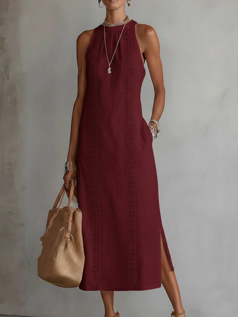 Women’s Lace Panel Midi Dress Relaxed Summer Dress