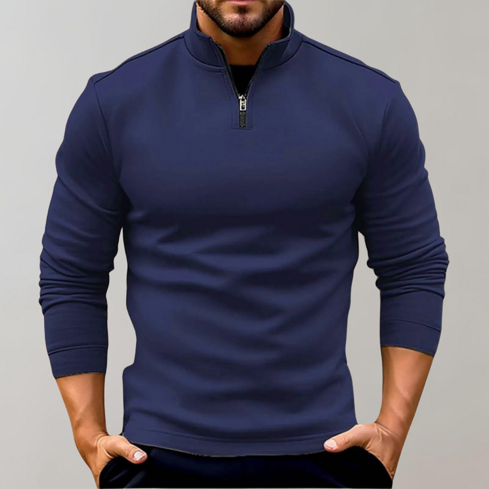 Jersey de media cremallera para hombre, ajustado, de manga larga, tejido casual elegante