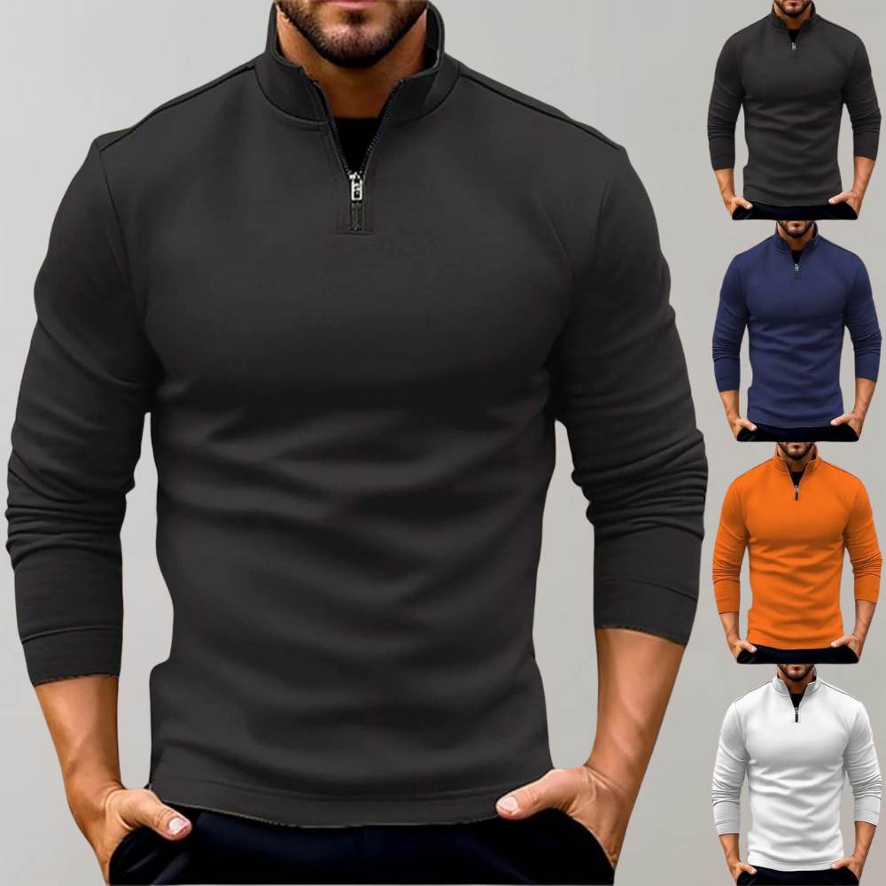 Jersey de media cremallera para hombre, ajustado, de manga larga, tejido casual elegante