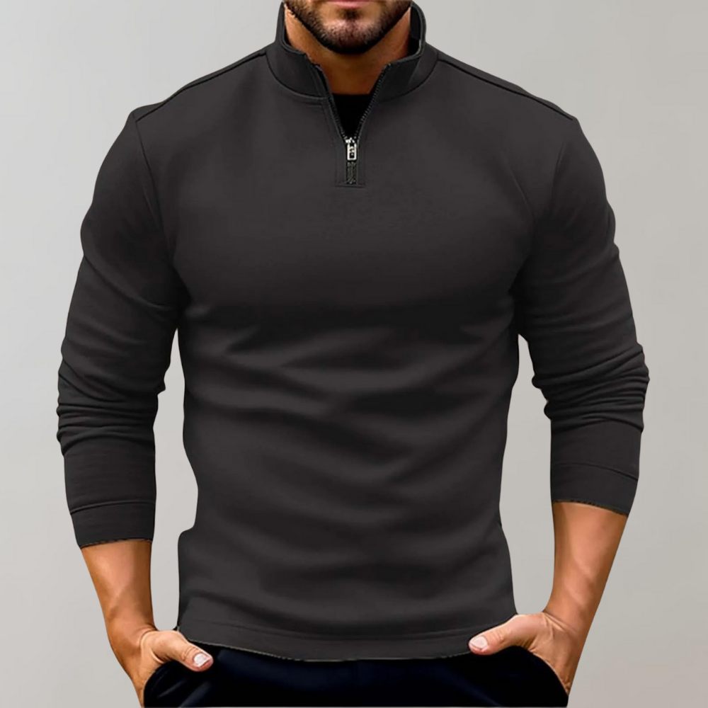 Jersey de media cremallera para hombre, ajustado, de manga larga, tejido casual elegante