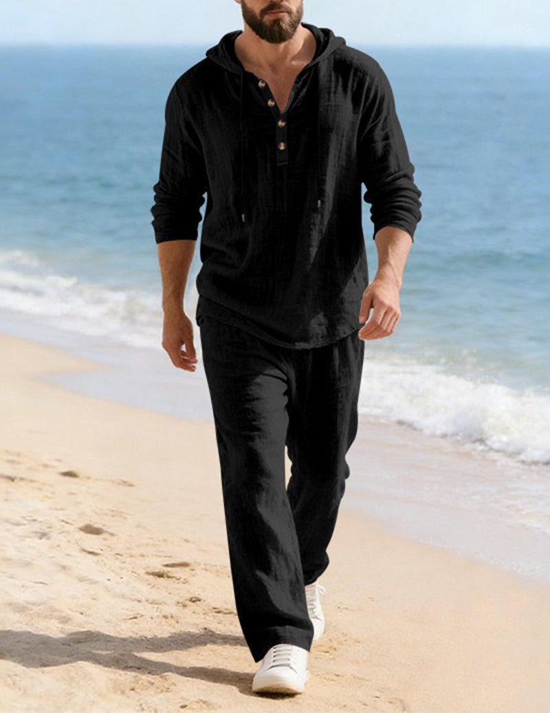 Ensemble détente pour homme avec sweat à capuche, haut Henley et pantalon décontracté