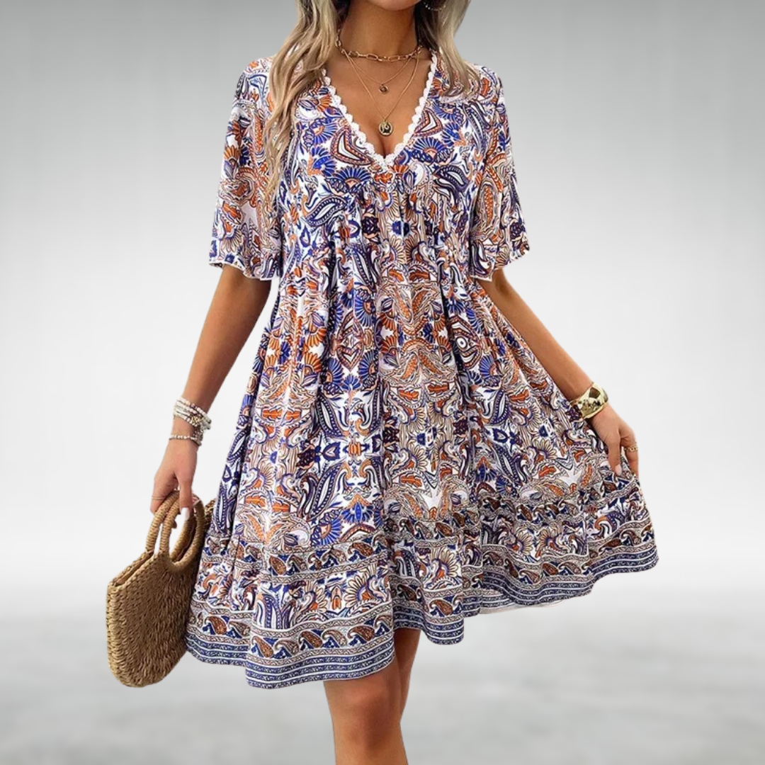 Women’s Printed Boho Mini Dress – Lightweight Relaxed Summer Style for Holidays and Events