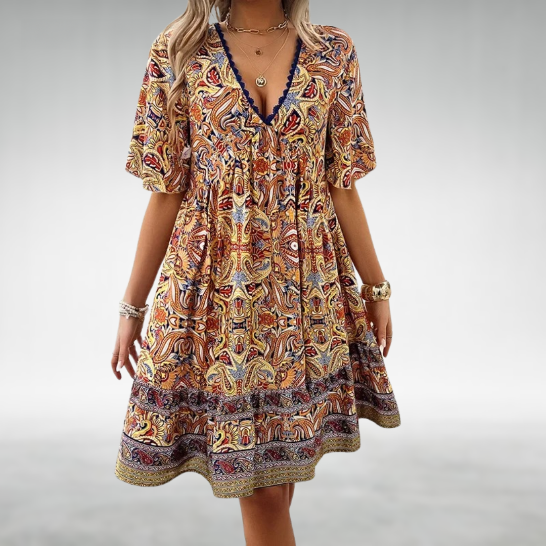 Women’s Printed Boho Mini Dress – Lightweight Relaxed Summer Style for Holidays and Events