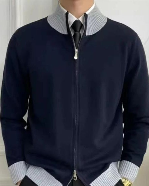 Men’s Full-Zip Knit Cardigan – Stand-Collar Layer for Office and Winter Wear