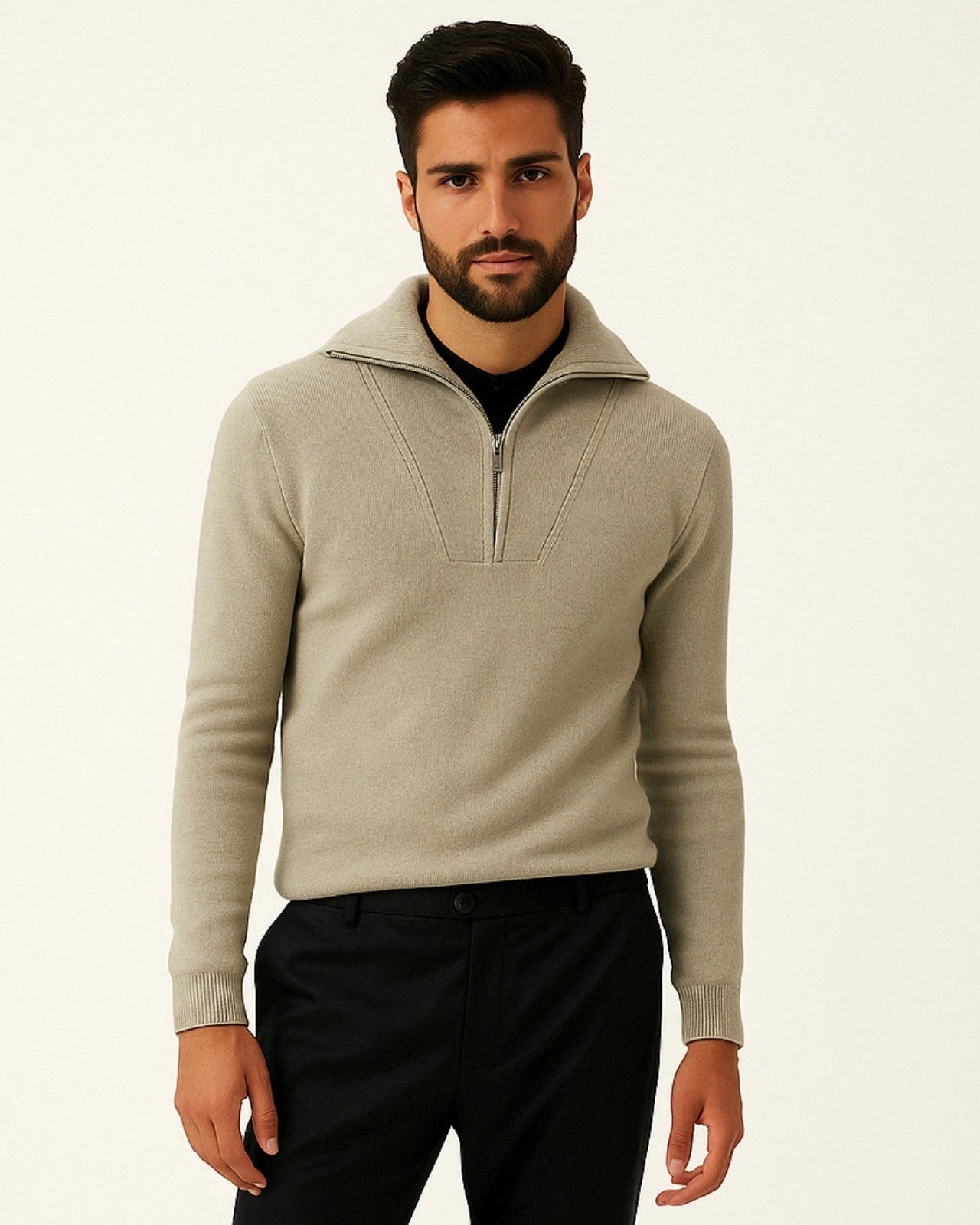 Pull à col montant côtelé pour homme – tricot demi-zippé pour l’automne et l’hiver