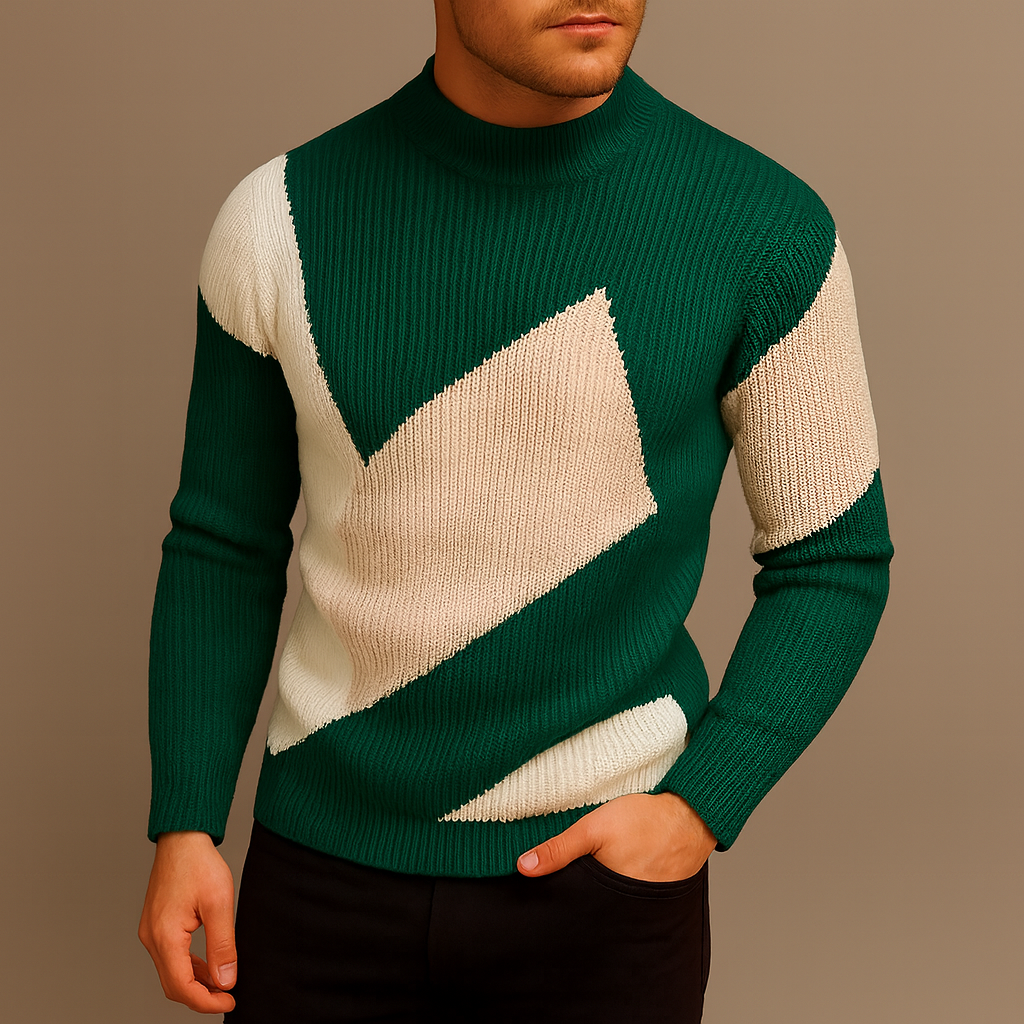 Men’s Slim-Fit Mock-Neck Sweater – Modern Long-Sleeve Knit for Smart Casual Wear
