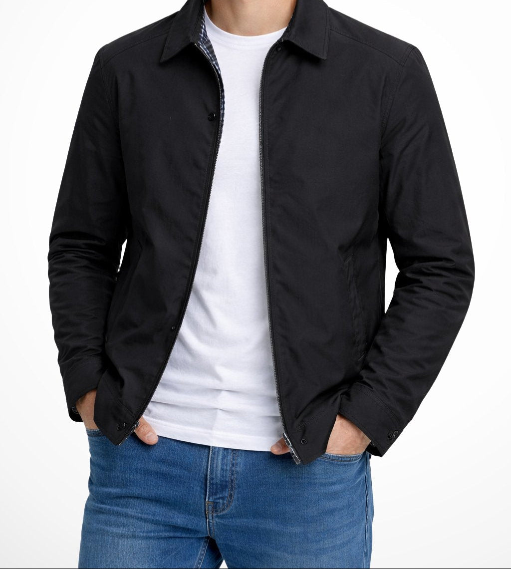 Men’s Classic Harrington Jacket – Structured Zip-Up Layer for Smart Casual Everyday Wear