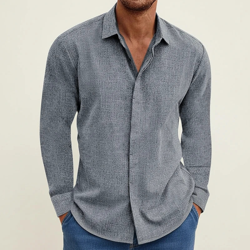 Chemise d’été texturée pour homme – modèle à manches longues, boutonnée sur le devant, pour une tenue du jour au soir