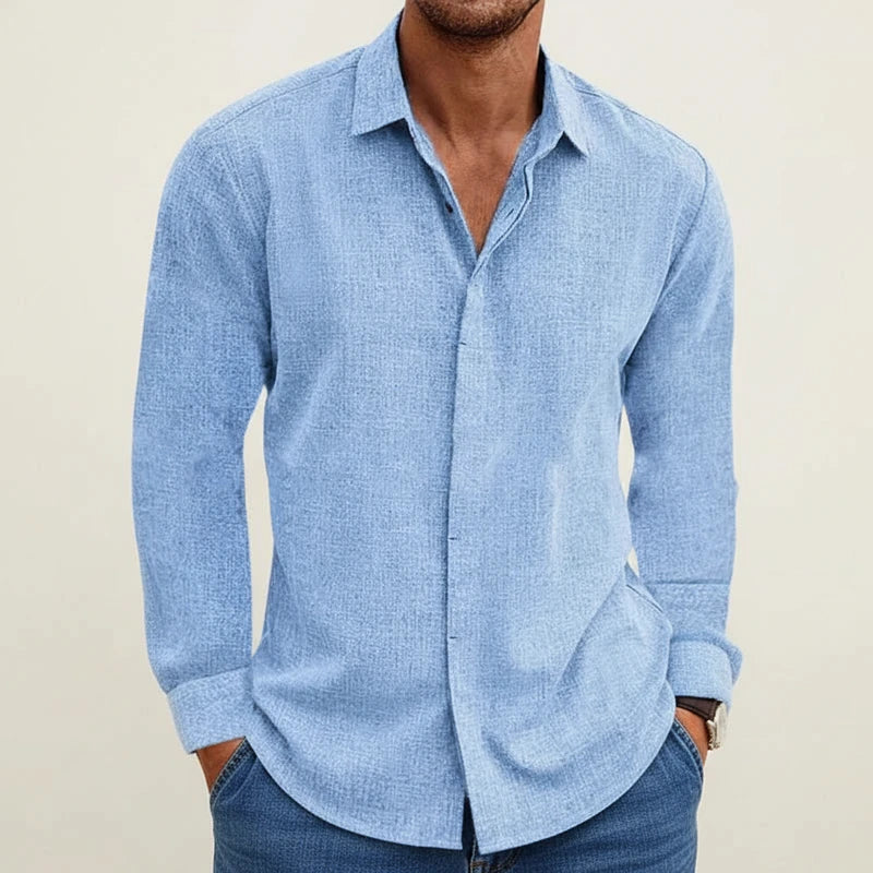 Chemise d’été texturée pour homme – modèle à manches longues, boutonnée sur le devant, pour une tenue du jour au soir