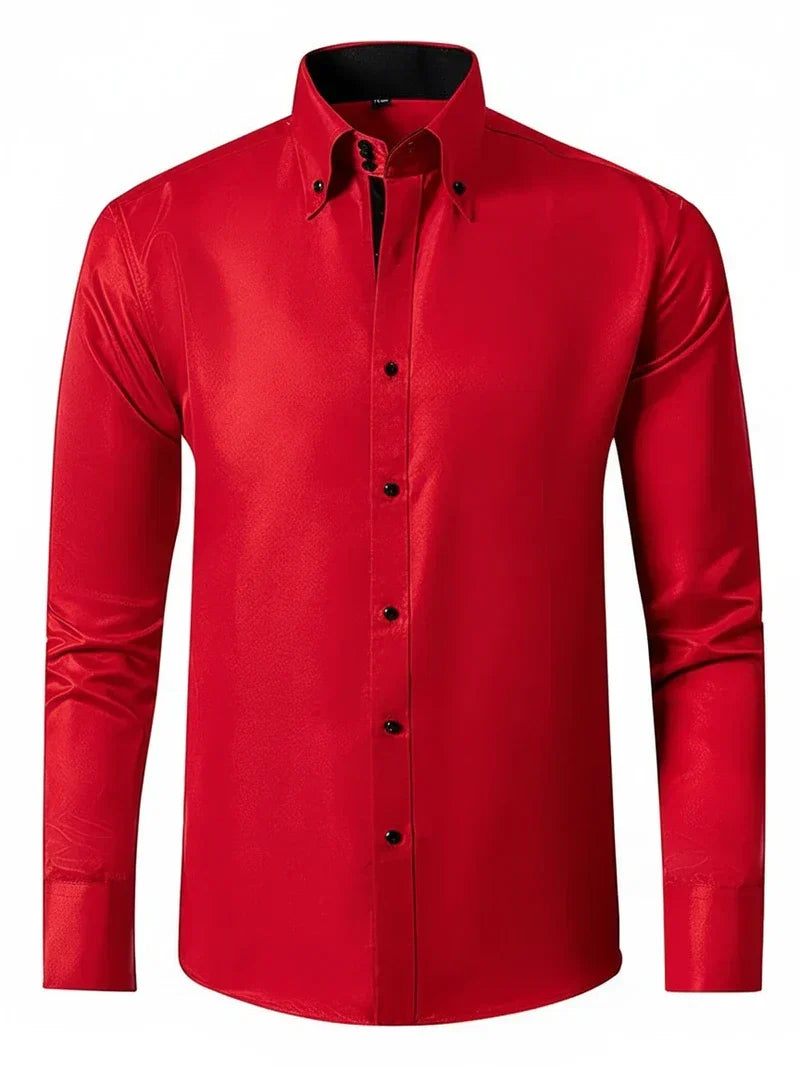 Chemise habillée ajustée pour homme – modèle à manches longues avec boutons, idéale pour les événements professionnels