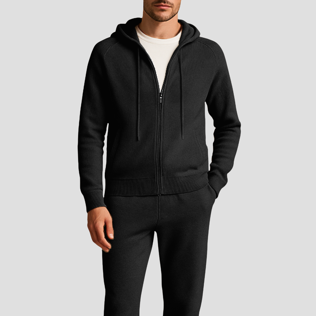 Conjunto de chándal para hombre con sudadera de punto con capucha y pantalón jogger con cremallera