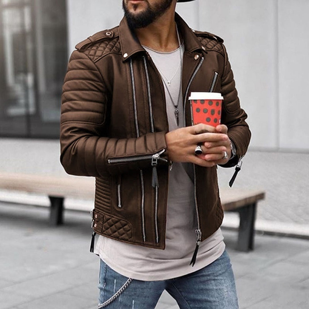 Men’s Quilted Leather Biker Jacket – Padded Zip-Up Style for Autumn City Wear