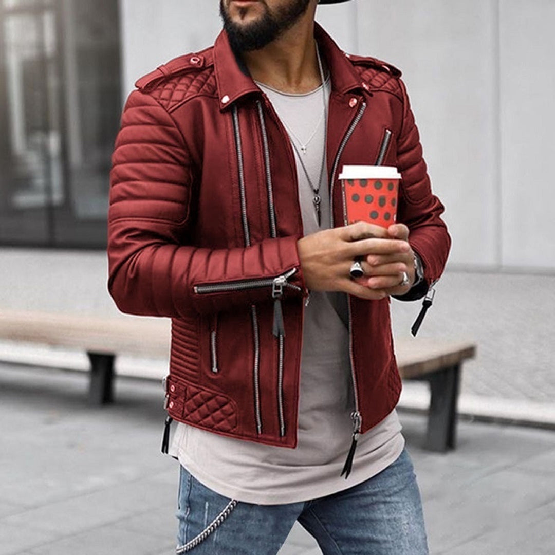 Men’s Quilted Leather Biker Jacket – Padded Zip-Up Style for Autumn City Wear
