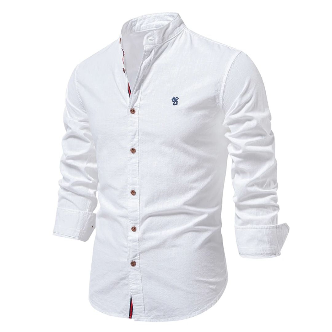 Men’s Mandarin Collar Buttoned Slim Fit Casual Shirt