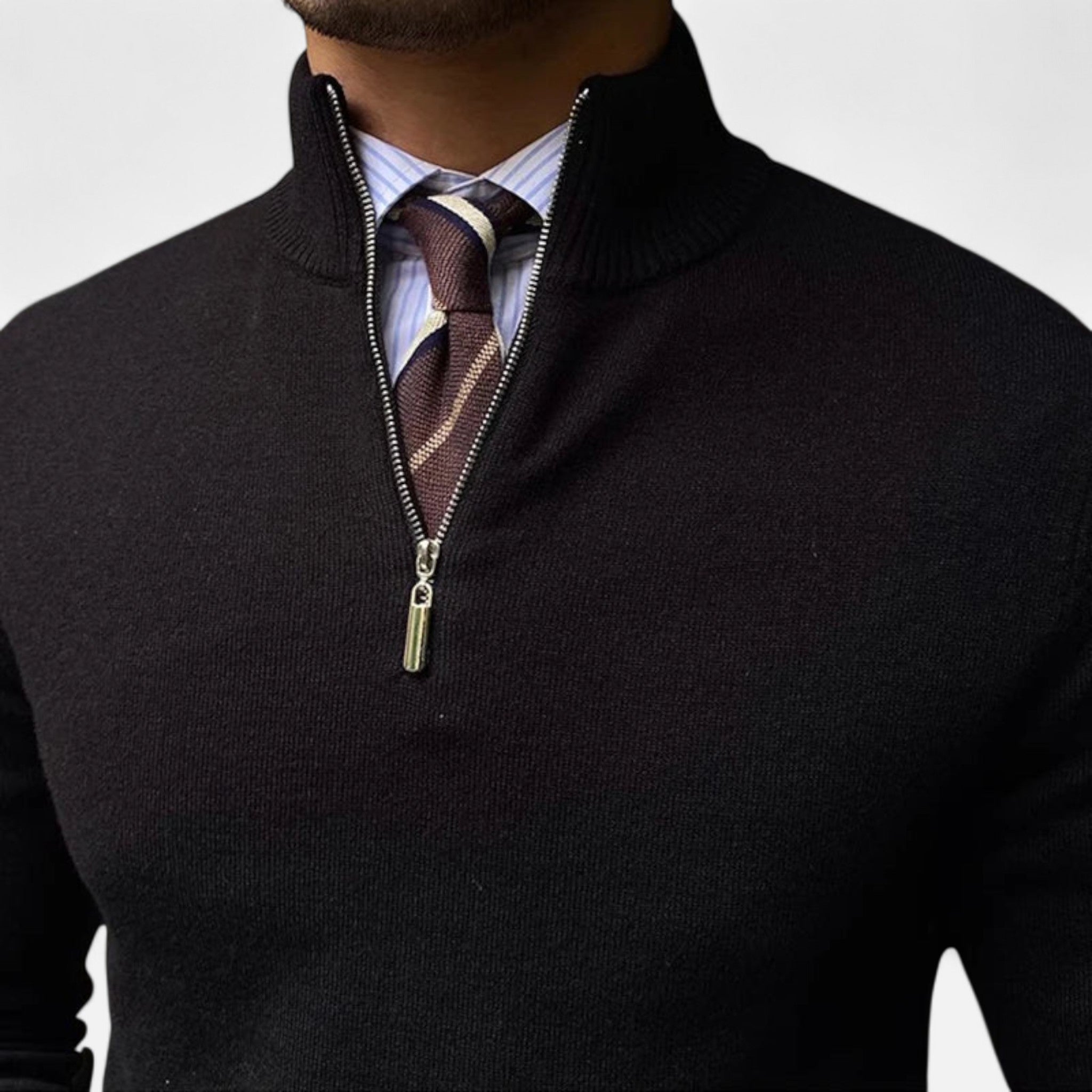 Pull-over homme à demi-zip – Pull en maille lisse pour tenues décontractées chic de printemps