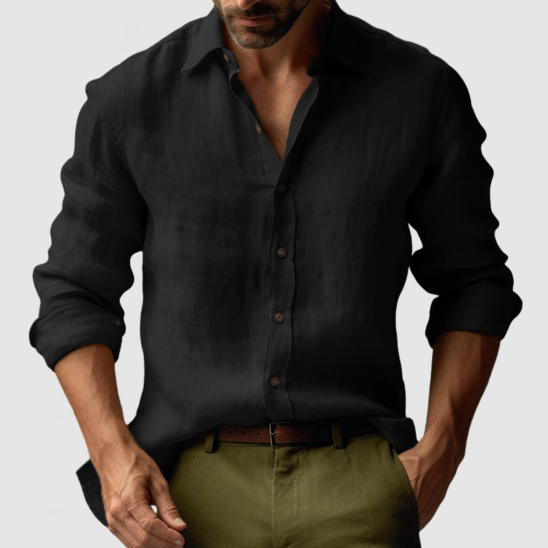 Men’s Vintage Inspired Long Sleeve Shirt – Relaxed Button-Up Style for Summer