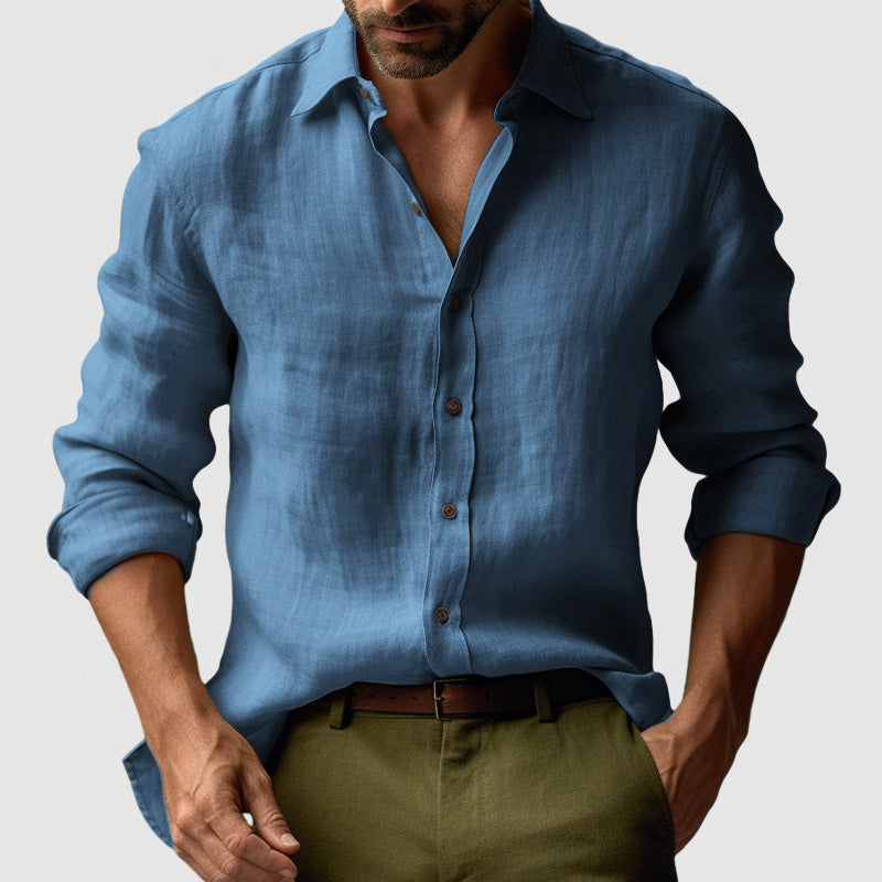 Men’s Vintage Inspired Long Sleeve Shirt – Relaxed Button-Up Style for Summer