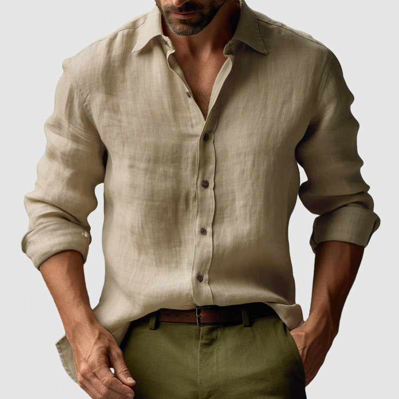 Men’s Vintage Inspired Long Sleeve Shirt – Relaxed Button-Up Style for Summer