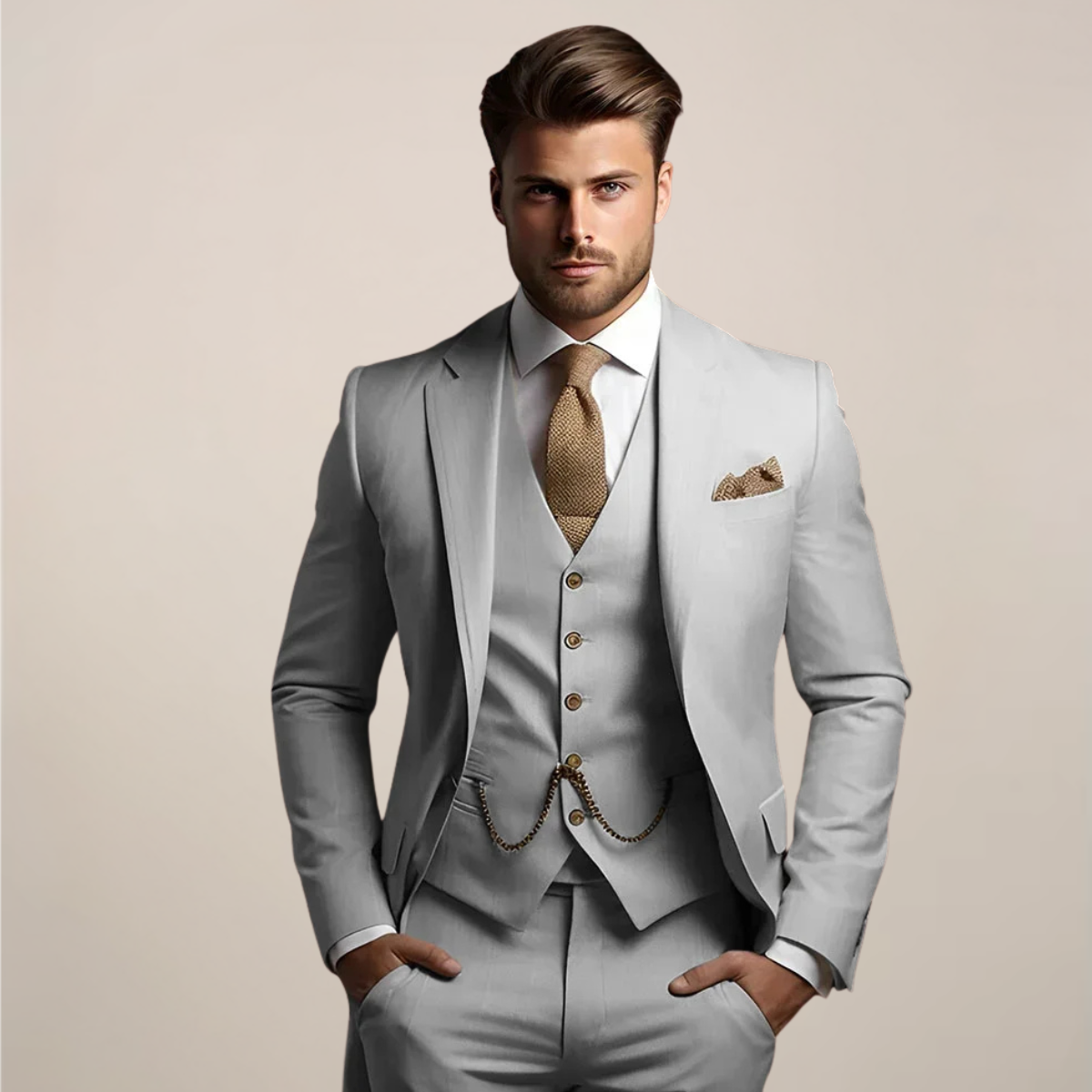 Costume de mariage trois pièces respirant pour homme – tenue de cérémonie printanière ajustée avec veste, gilet et pantalon