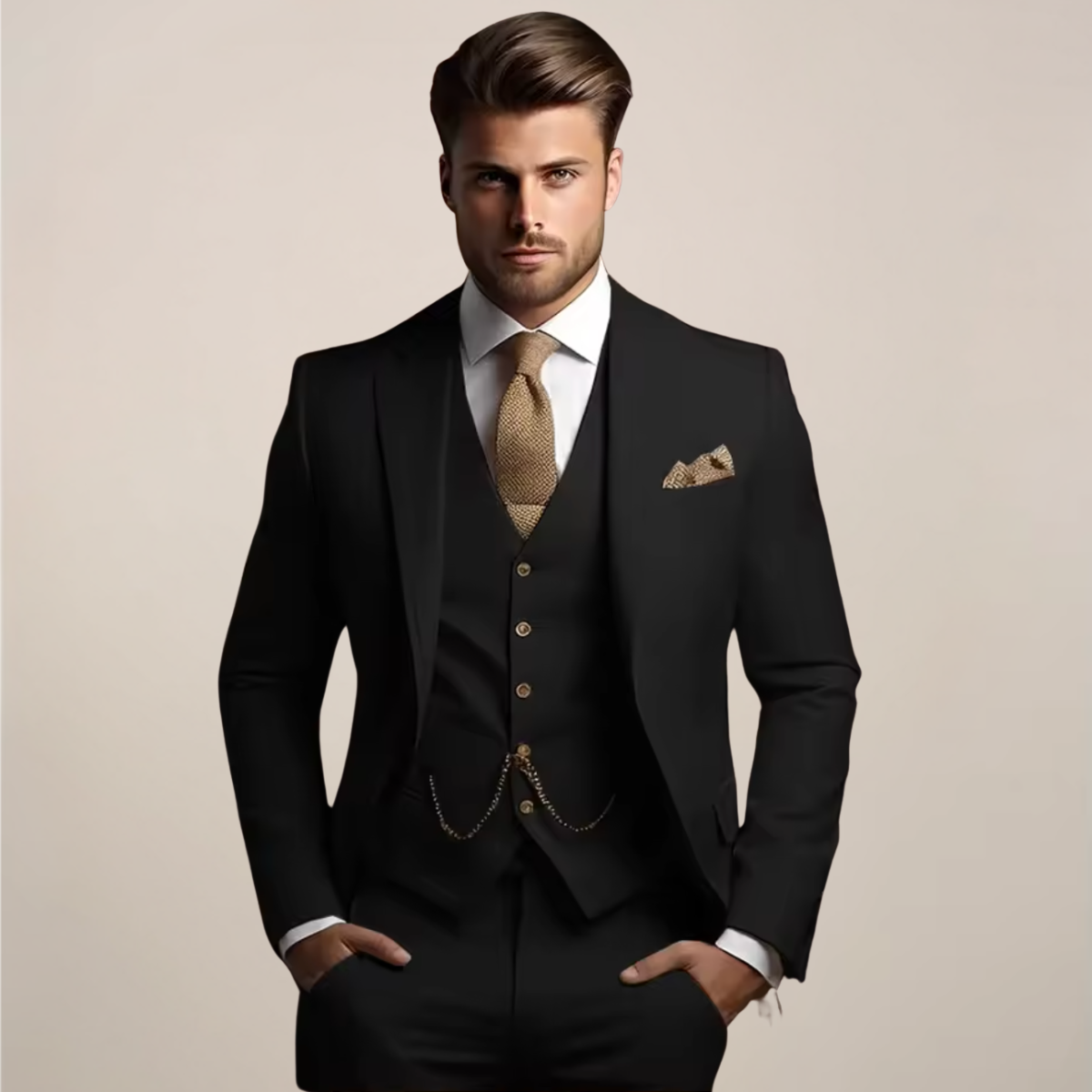 Costume de mariage trois pièces respirant pour homme – tenue de cérémonie printanière ajustée avec veste, gilet et pantalon