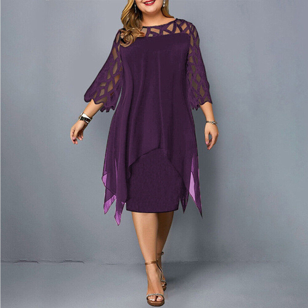 Women’s Plus Size Layered Midi Dress Elegant Occasion Wear