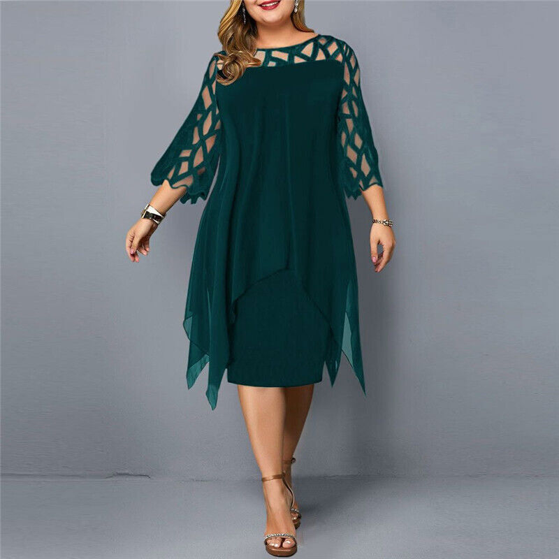 Women’s Plus Size Layered Midi Dress Elegant Occasion Wear