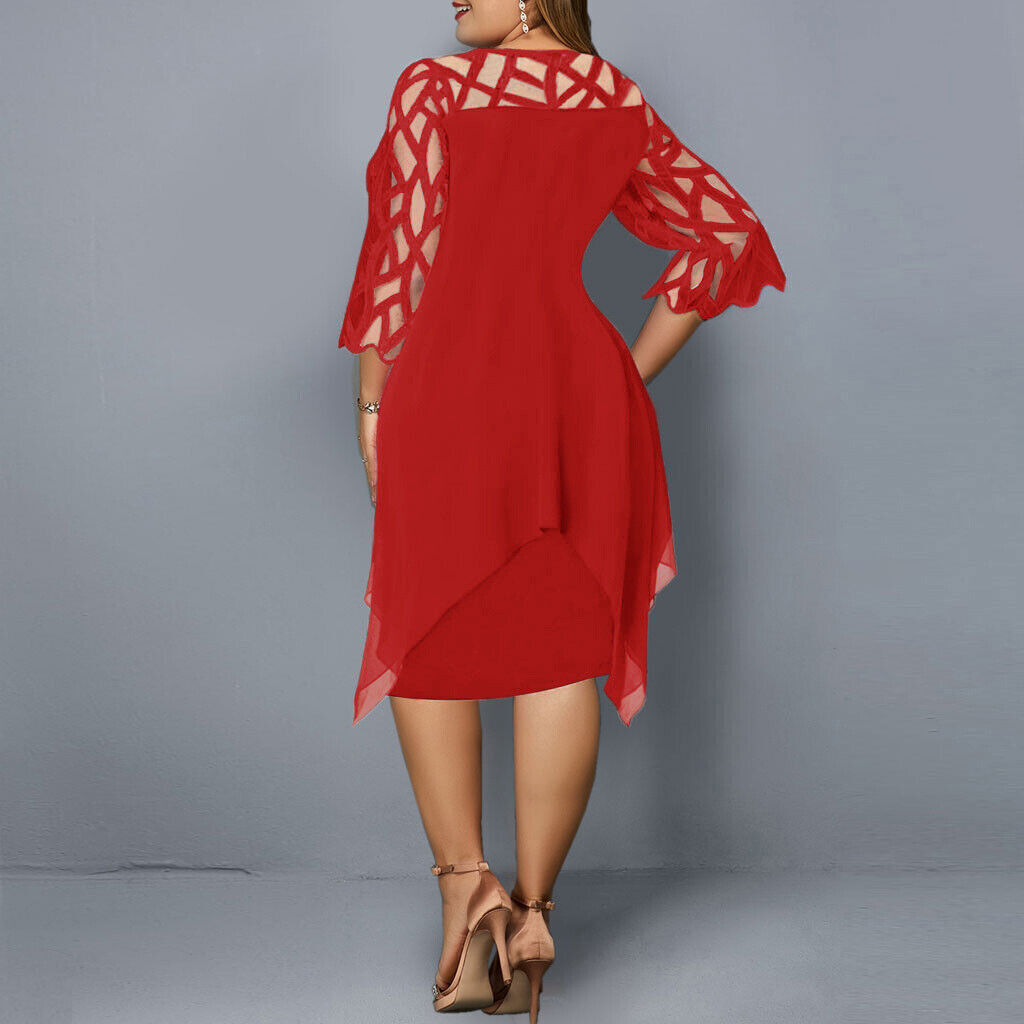 Women’s Plus Size Layered Midi Dress Elegant Occasion Wear