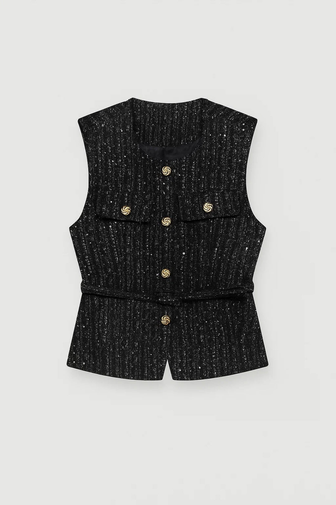 Gilet da donna strutturato con cintura e bottoni decorativi