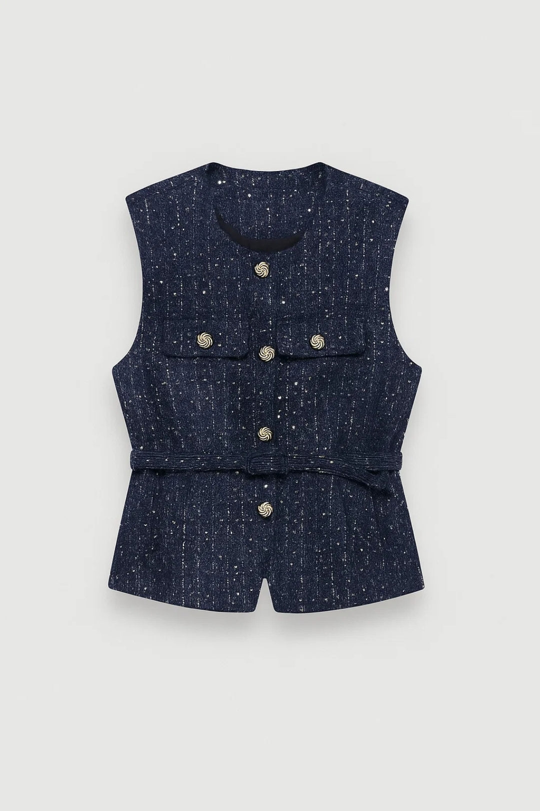 Gilet da donna strutturato con cintura e bottoni decorativi
