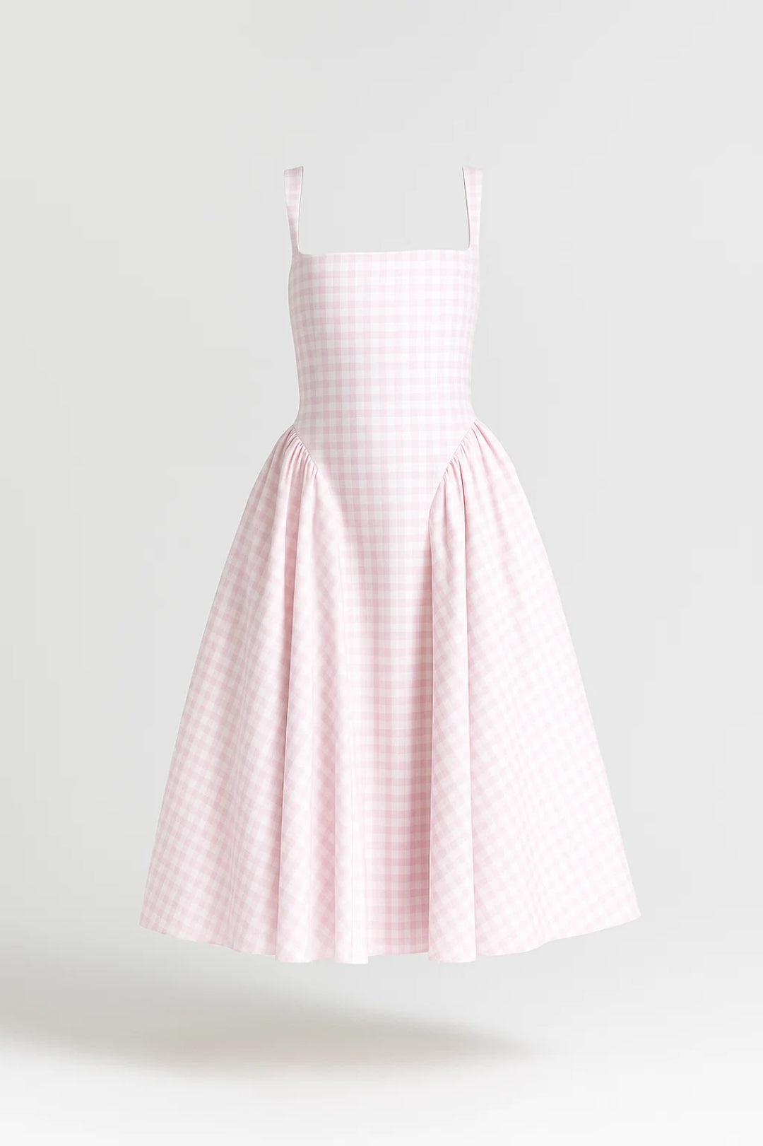 Vestito midi da donna con scollo quadrato stampato e gonna ampia