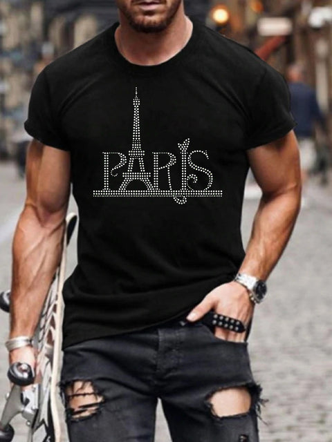 Herre T-shirt med grafik, rhinsten og krone-logo, slim fit top