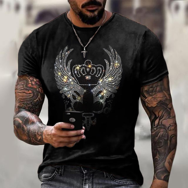 Herre T-shirt med grafik, rhinsten og krone-logo, slim fit top