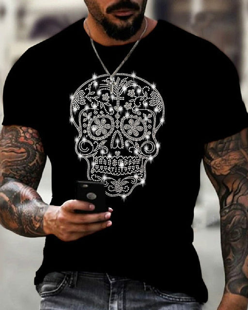 Herre T-shirt med grafik, rhinsten og krone-logo, slim fit top