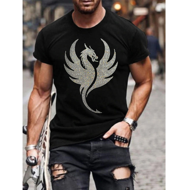 Herre T-shirt med grafik, rhinsten og krone-logo, slim fit top