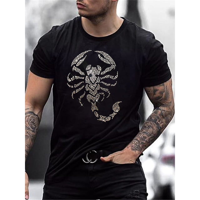 Herre T-shirt med grafik, rhinsten og krone-logo, slim fit top