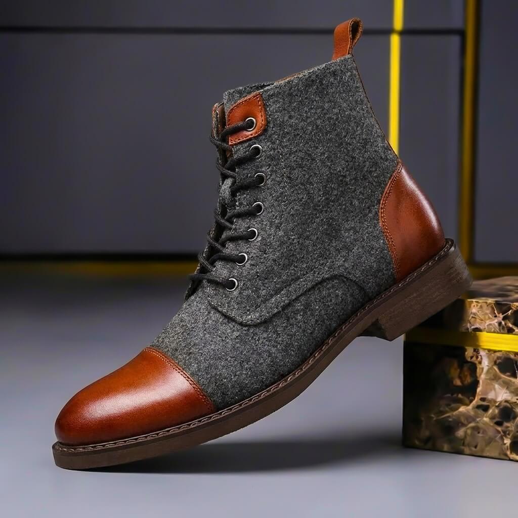 Bottes d’hiver pour homme en cuir et laine vierge – chaussures chaudes à lacets pour les déplacements en ville par temps froid