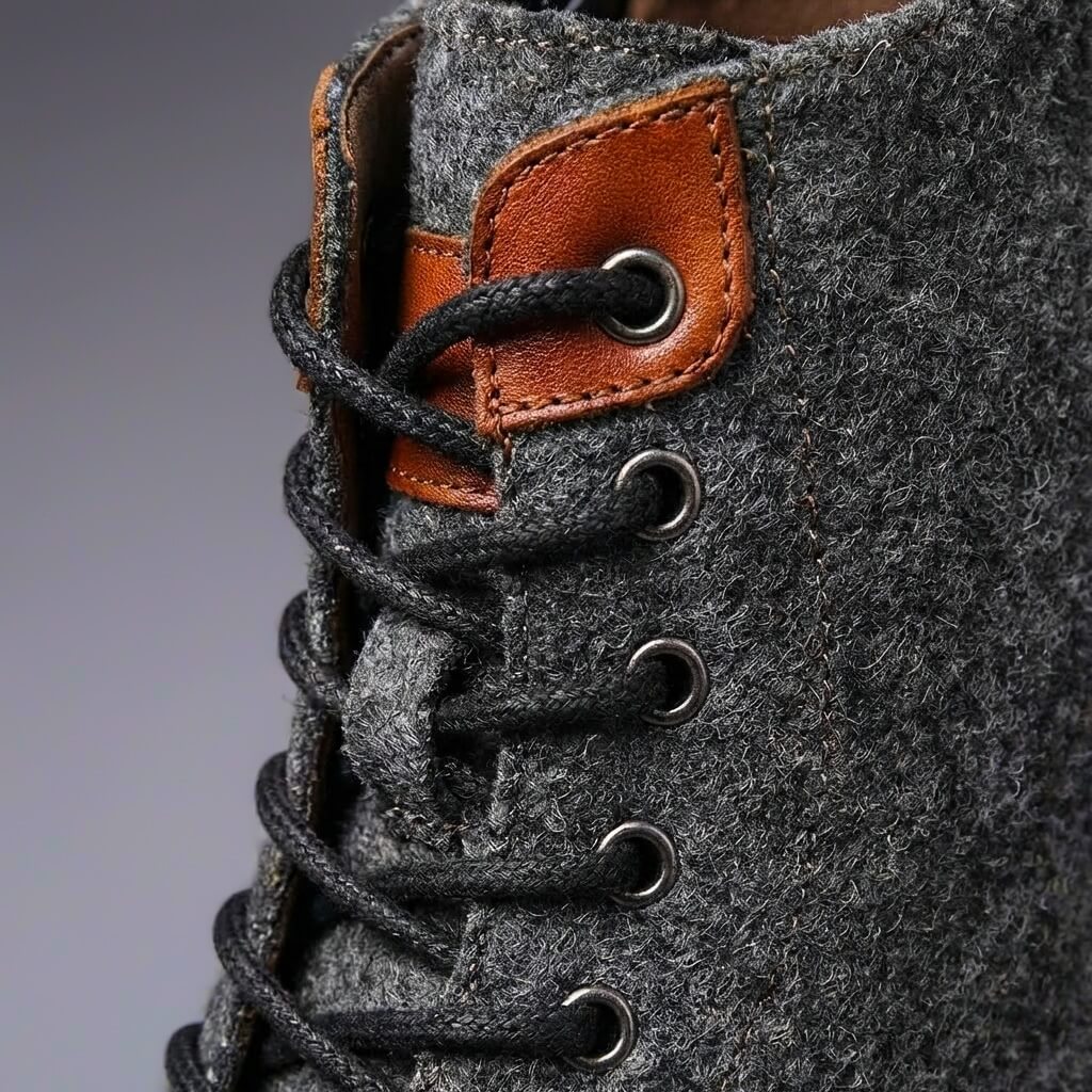 Bottes d’hiver pour homme en cuir et laine vierge – chaussures chaudes à lacets pour les déplacements en ville par temps froid