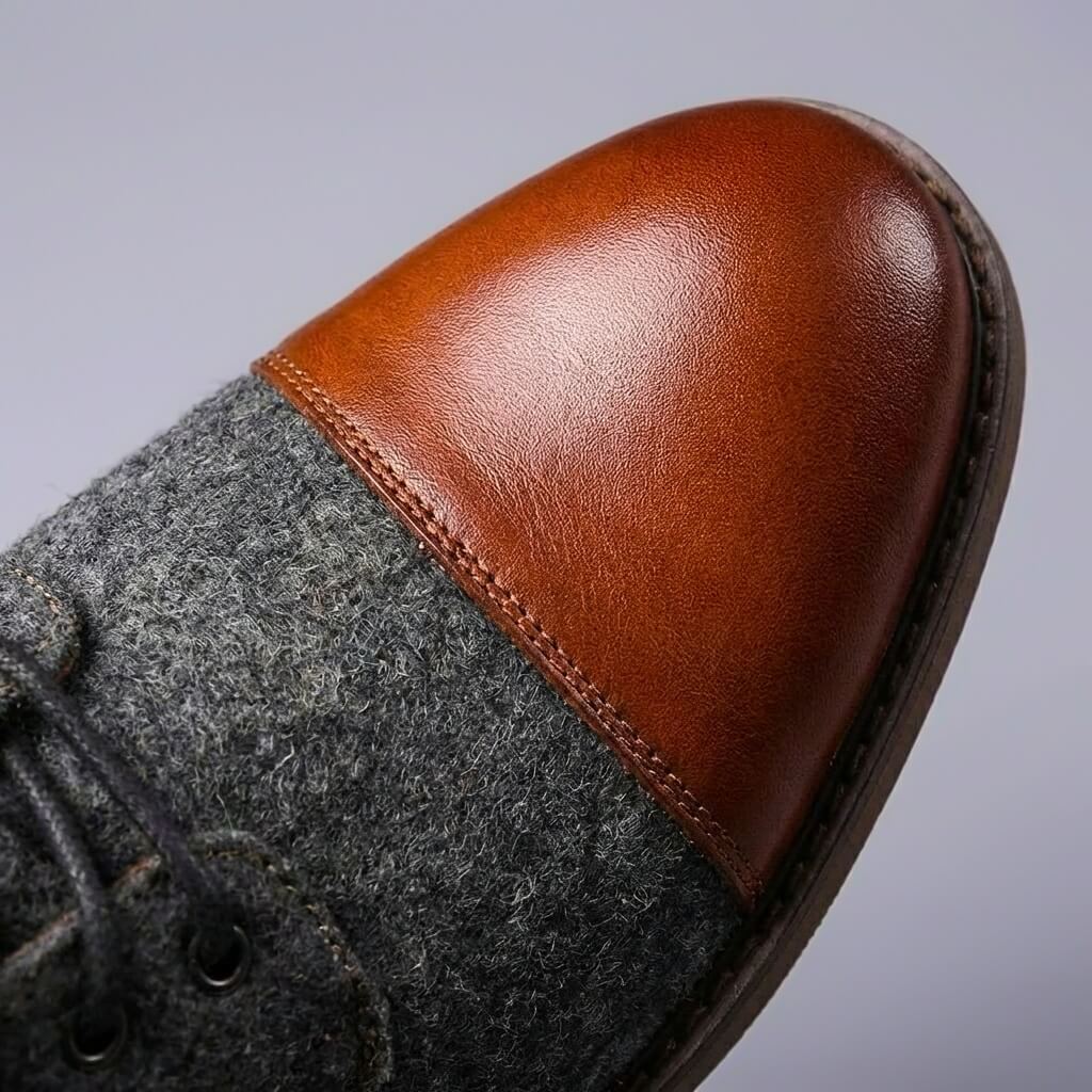 Bottes d’hiver pour homme en cuir et laine vierge – chaussures chaudes à lacets pour les déplacements en ville par temps froid