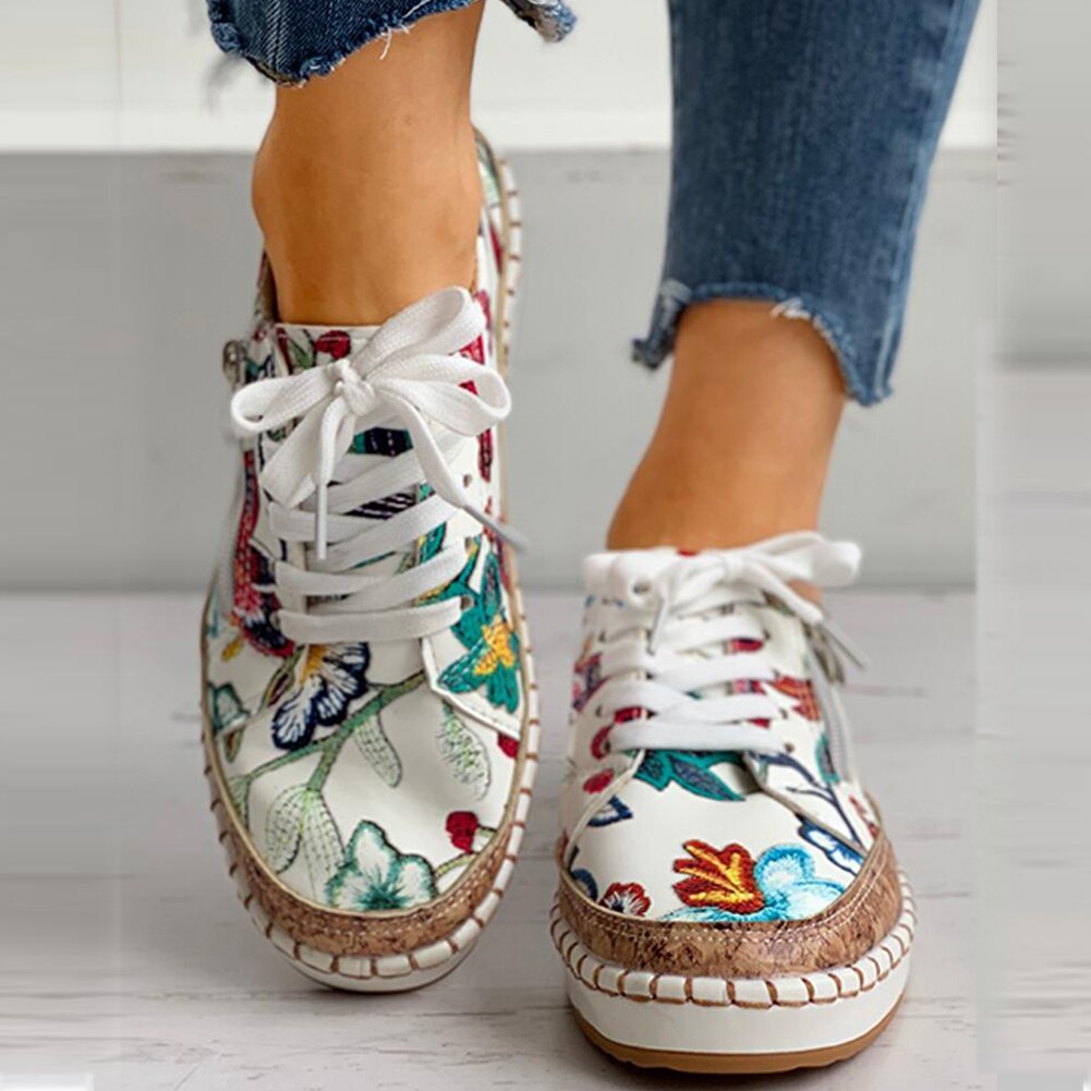 Women’s Printed Zip Sneakers with Stitched Low Sole