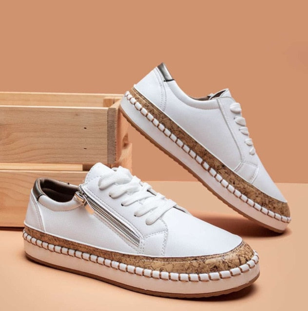 Women’s Printed Zip Sneakers with Stitched Low Sole