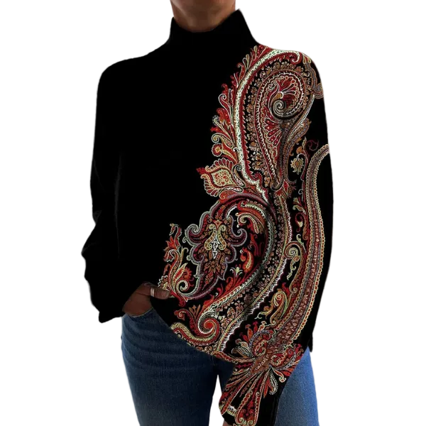 Elegant striktrøje til kvinder med høj hals, markant print og afslappet pasform – blød ribstrikket pullover med lange ærmer til sofistikeret smart-casual hverdagsbrug i efteråret og vinteren