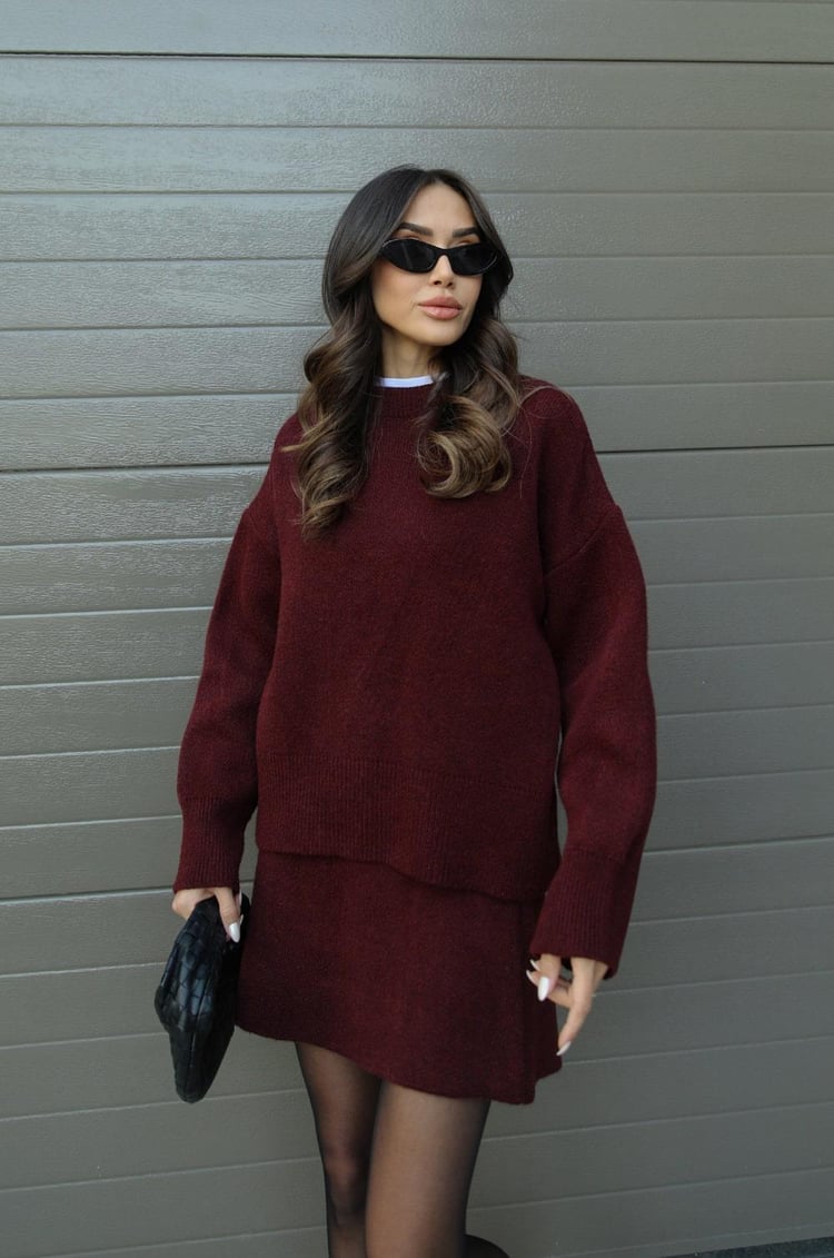 Coordinato donna maglione oversize lavorato a maglia e minigonna