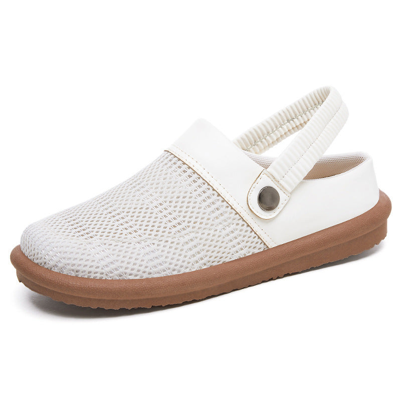 Zuecos de malla para mujer con tira trasera y puntera redondeada – Zapatos planos informales para el día a día en verano
