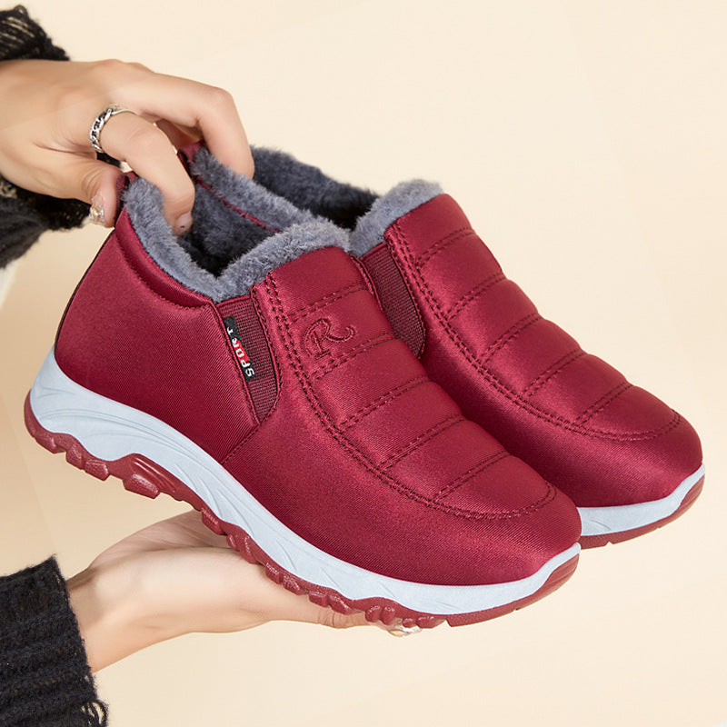 Damskie wsuwane sneakersy outdoorowe z polarową podszewką - ciepłe, wodoodporne i antypoślizgowe buty do chodzenia na co dzień zimą, w podróży, podczas załatwiania spraw i codziennego przebywania na zewnątrz